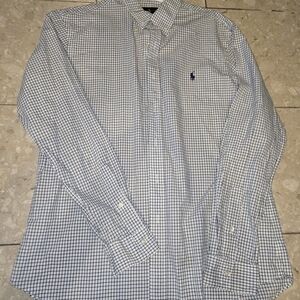 Ralph Lauren Men's Blue and Green Checkered Shirt - Large Slim